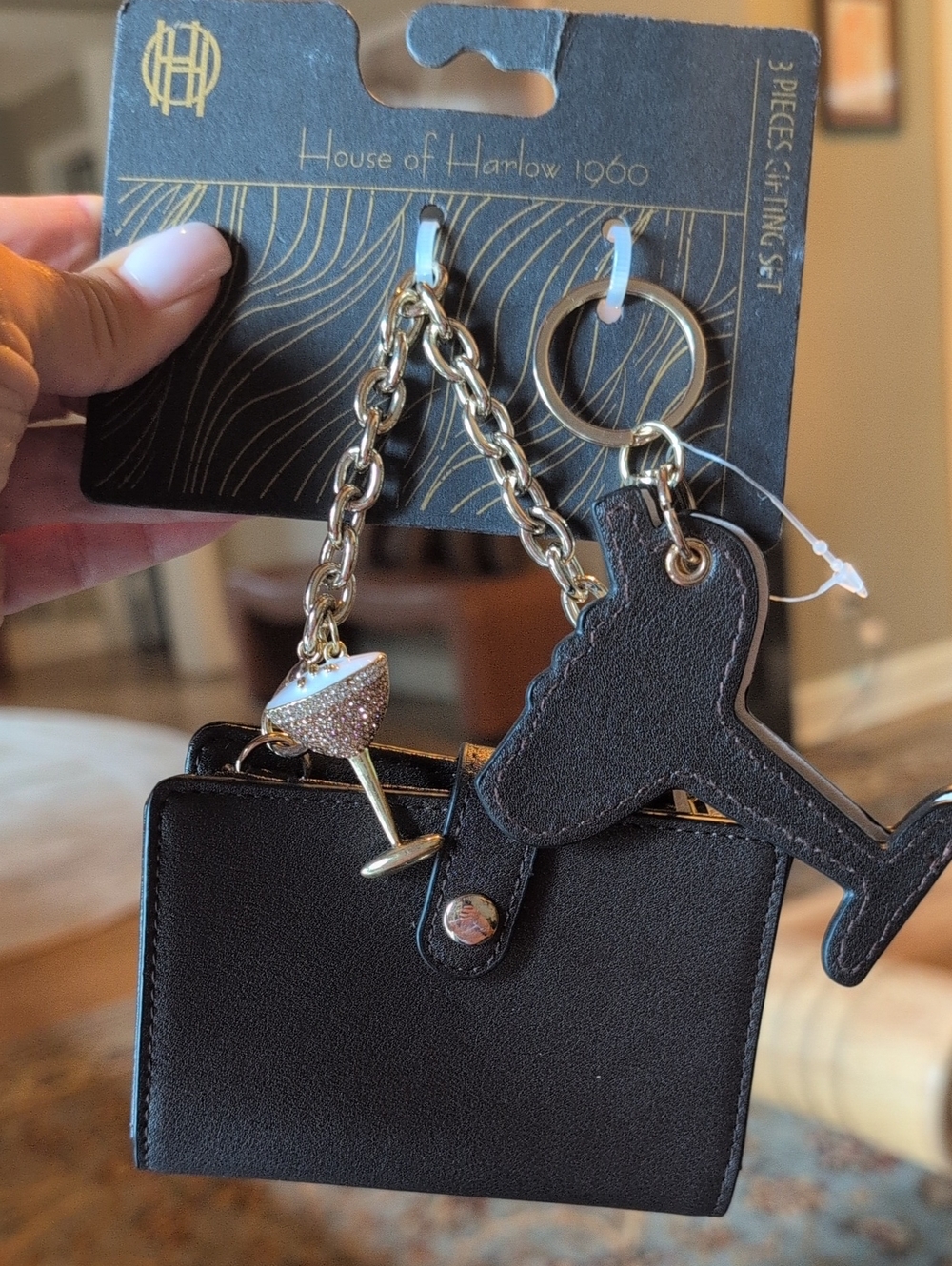 House of Harlow 1960 Brown Faux Leather Small Wallet Set with Keychain